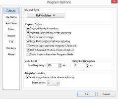 Showing the capture settings in PicPick